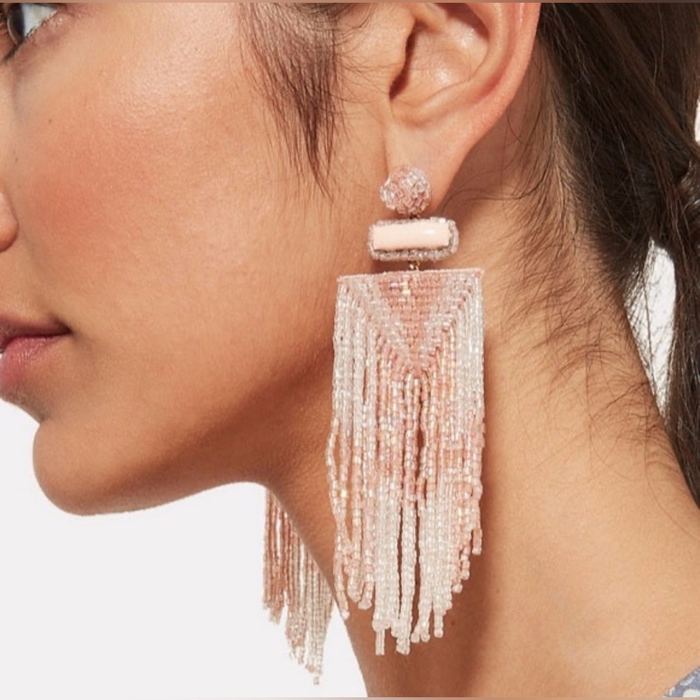 DEEPA GURNANI - Handmade Crystal Beaded Fringe Earrings - Blush / Peach - NWT!